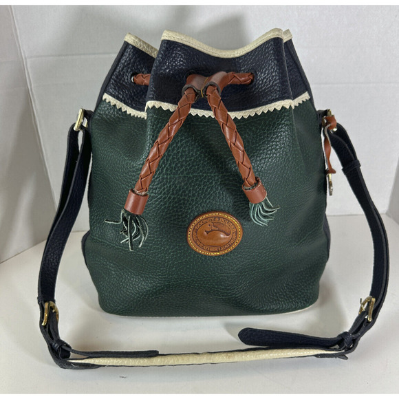 Vtg Dooney & Bourke Teton Tri-Color Drawstring Bucket Bag All Weather Leather - Picture 2 of 15